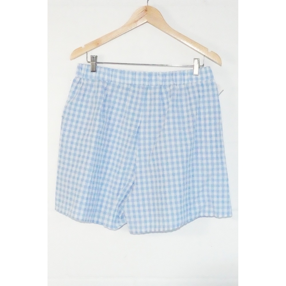 Gingham Shorts Women Extra Large Blue White Checkered Elastic